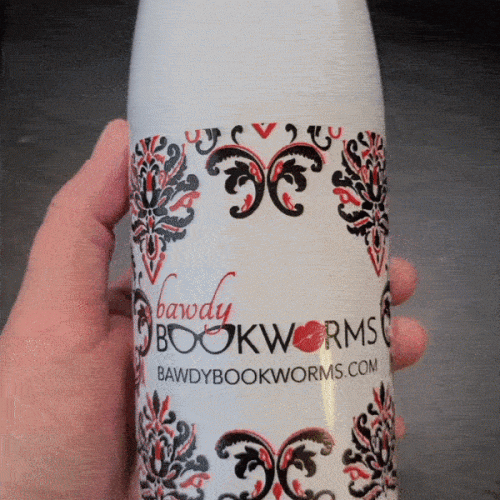 Bawdy Bookworms water bottle with hidden sex toy graphic